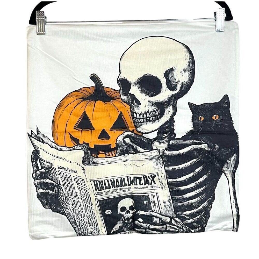 4 Pack Halloween Skeleton Skull Pumpkin Square Throw Pillow Covers Gothic Grunge - Picture 8 of 14